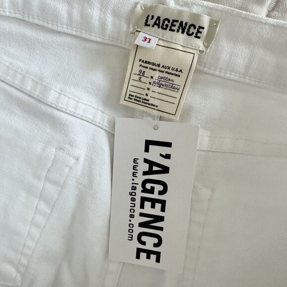 L’AGENCE Ryland High Rise Cut Off Shorts White Blanc Denim Raw Hem US 31 NWT - Picture 6 of 8